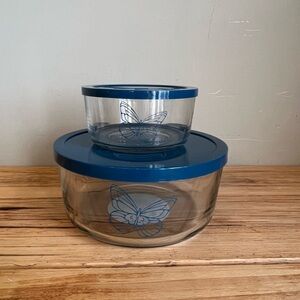 Dolly Butterfly Glass Storage Container Set of 2 with Dark Blue